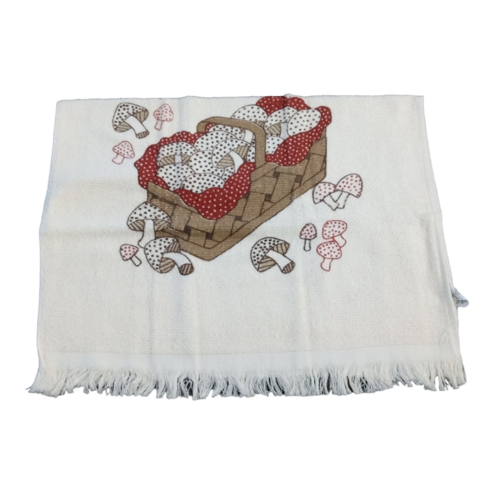 Vintage Stevens Hand Towel  Mushroom Basket Cotton Poly Rustic Fall Colors
